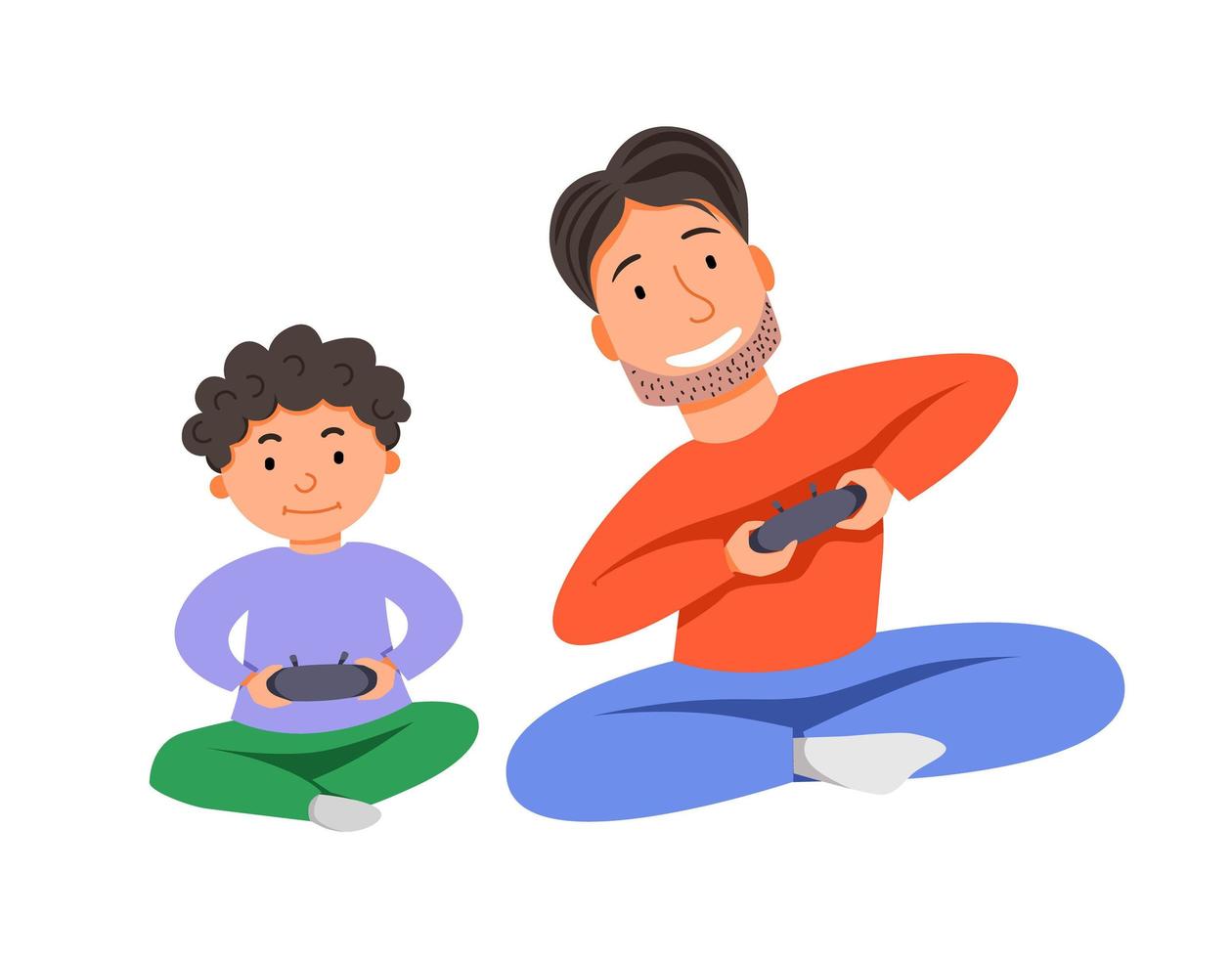 personagens para o dia dos pais. pai e filho jogam jogos de computador juntos. vetor