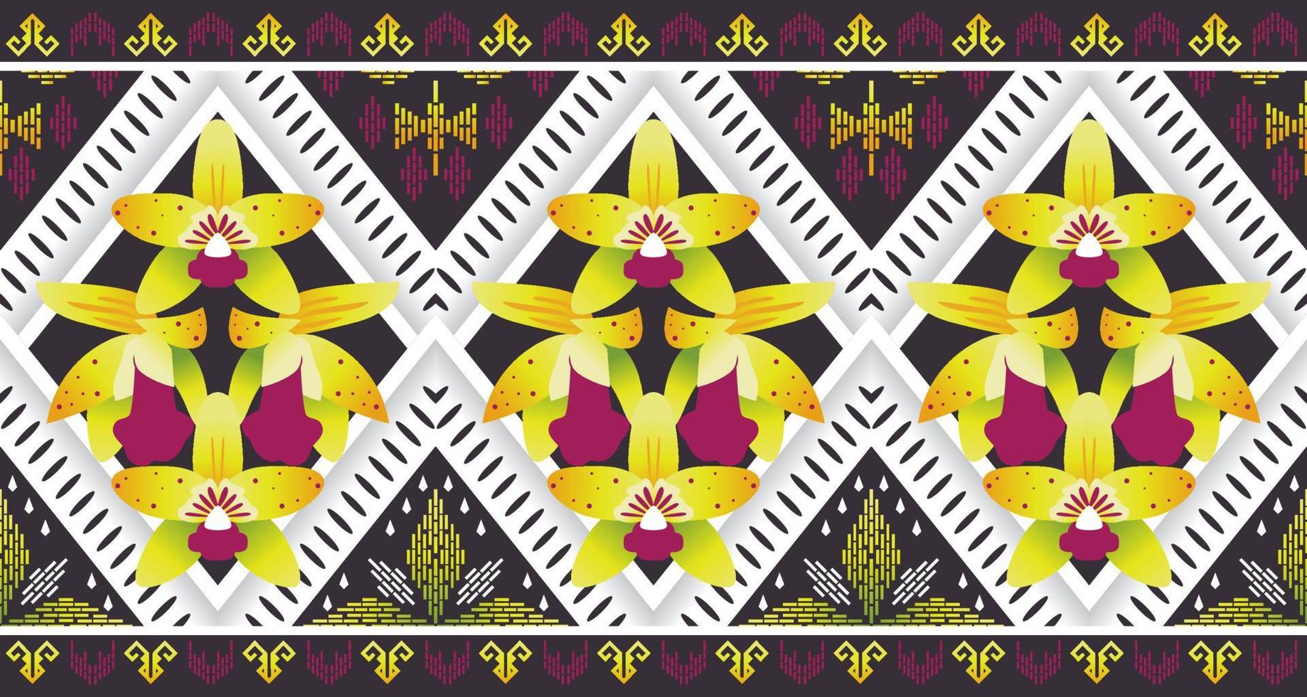 fundo de flores étnicas. sem costura padrão em bordados tribais, folclóricos e estilo mexicano. print.design de ornamento de arte geométrica asteca para tapete, papel de parede, roupas, embrulho, tecido, capa, têxtil vetor