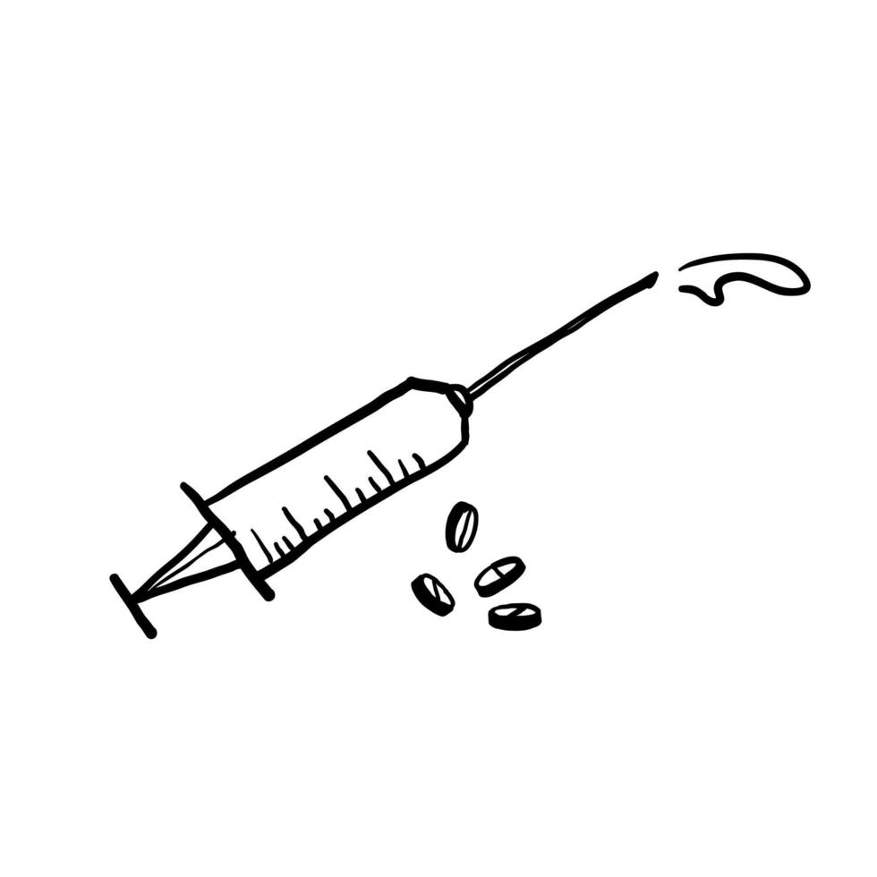 vetor de ilustração de drogas e seringas de pílula desenhada à mão