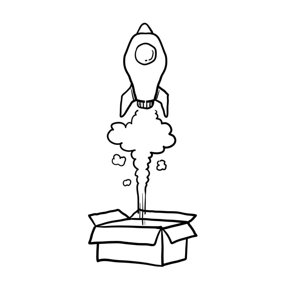 lançamento de foguete do símbolo de ilustração da caixa para iniciar o projeto de negócios com estilo doodle desenhado à mão vetor