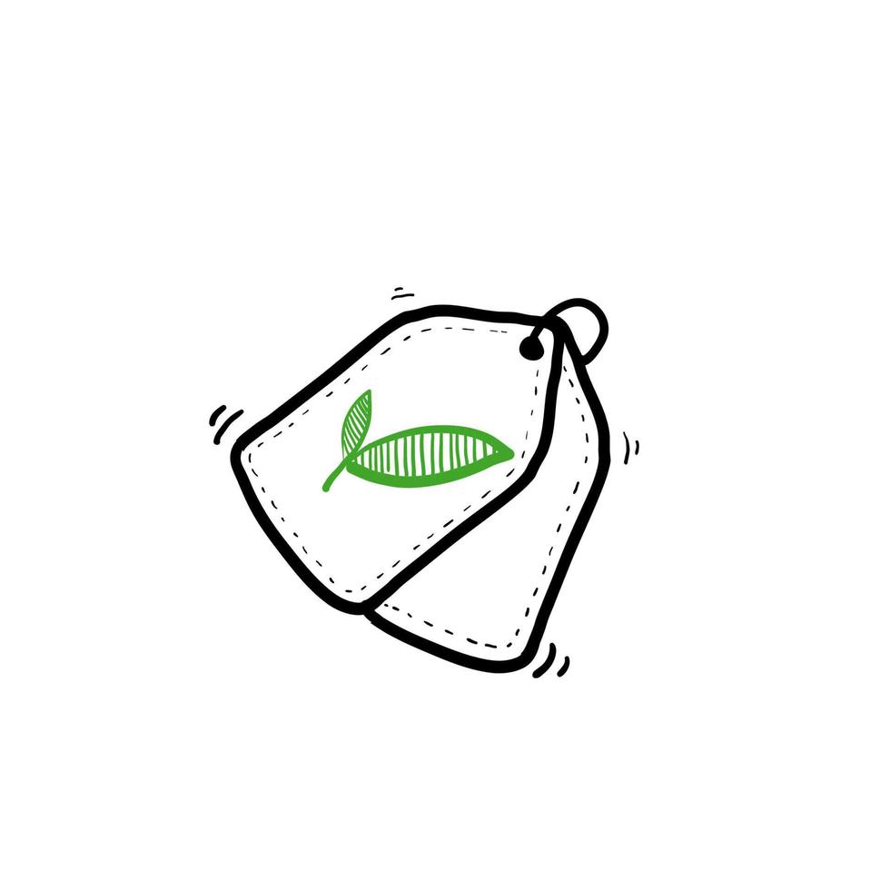 etiqueta de preço desenhada à mão ilustração de planta de folha verde doodle isolado vetor