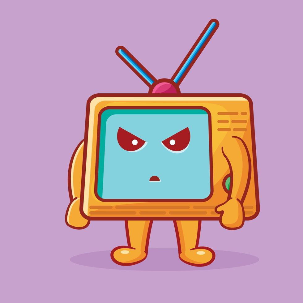mascote de televisão bonito com ilustração vetorial de desenho animado isolado de gesto louco vetor