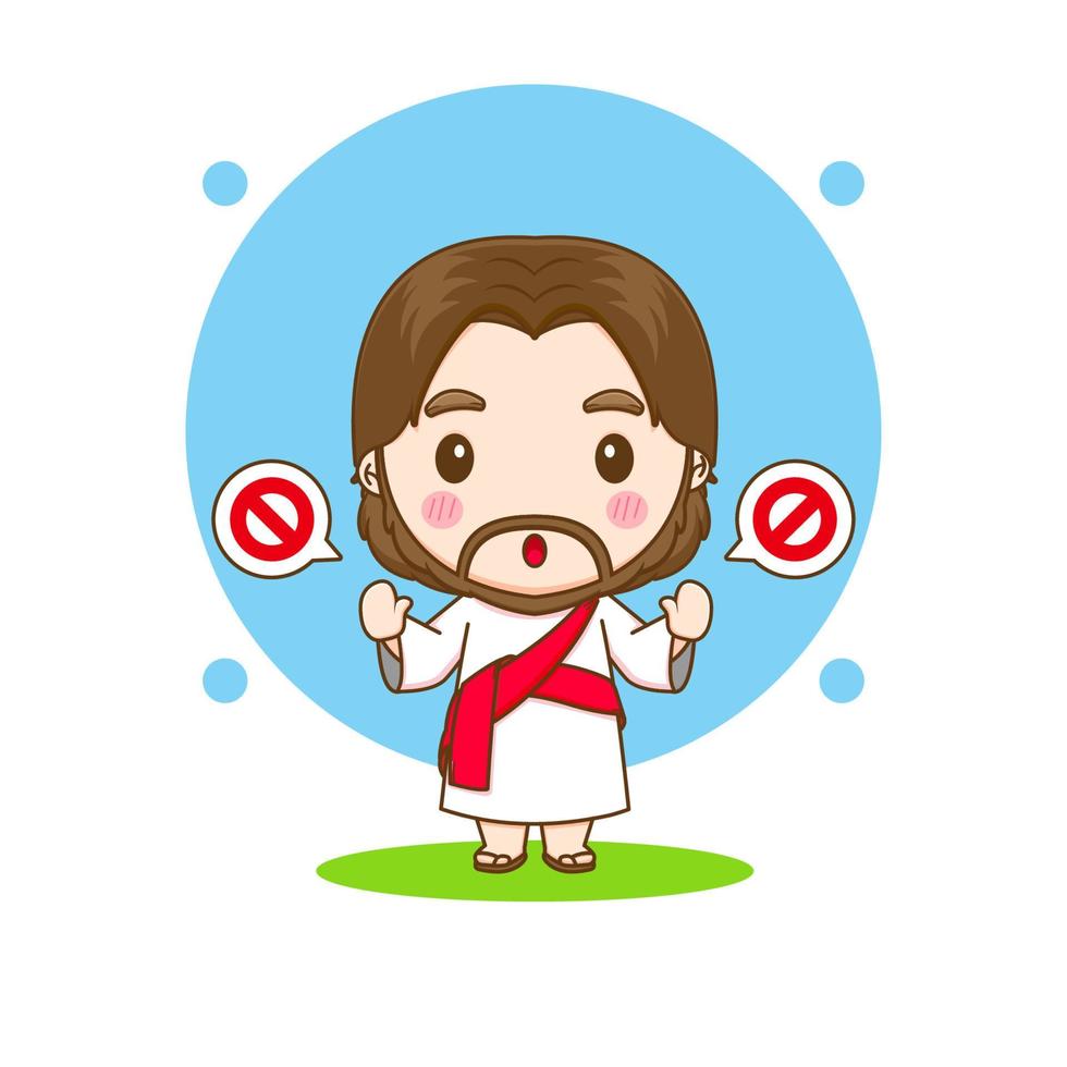 personagem de desenho animado de jesus bonito mostrando o sinal de stop vetor