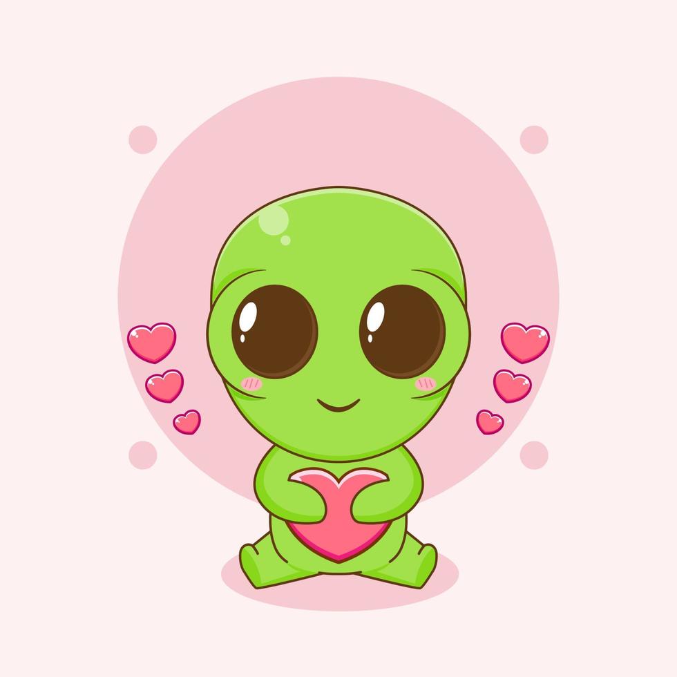 alien bonitinho segurando ilustração de ícone de vetor de amor de