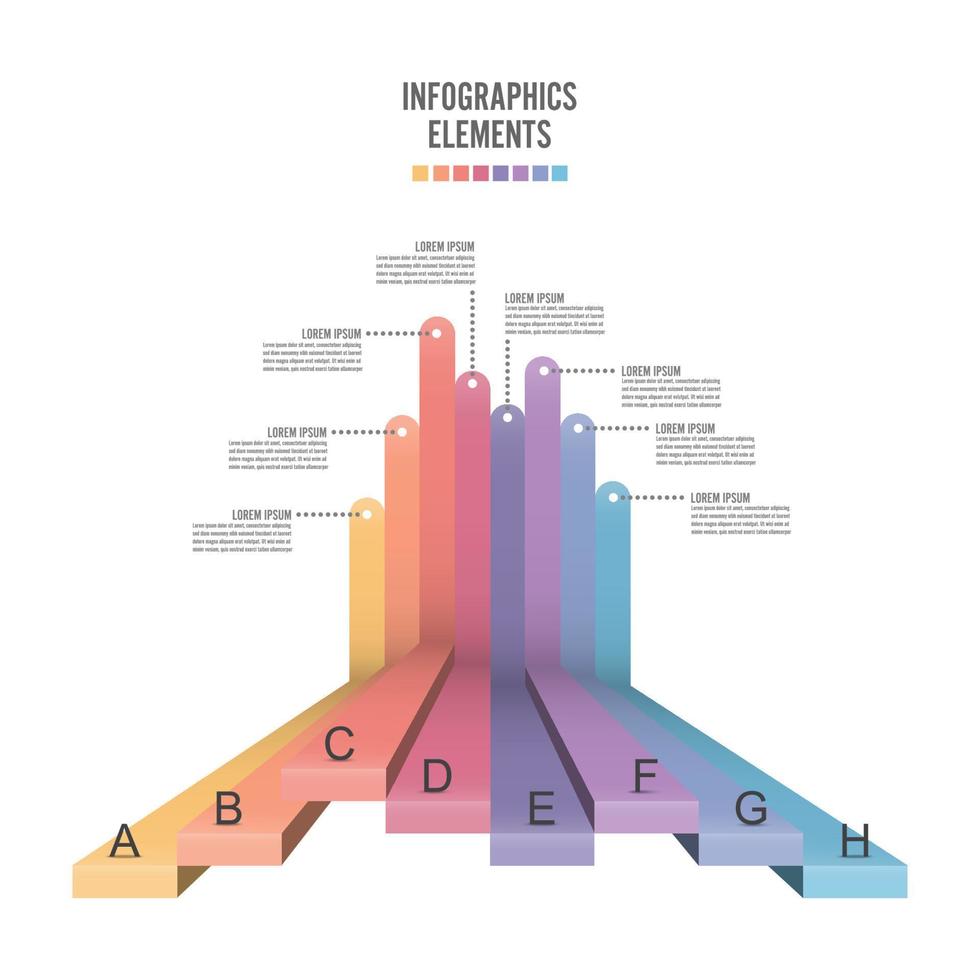 modelo de infográfico de gráfico de barras para visualização de dados com 8 opções. vetor