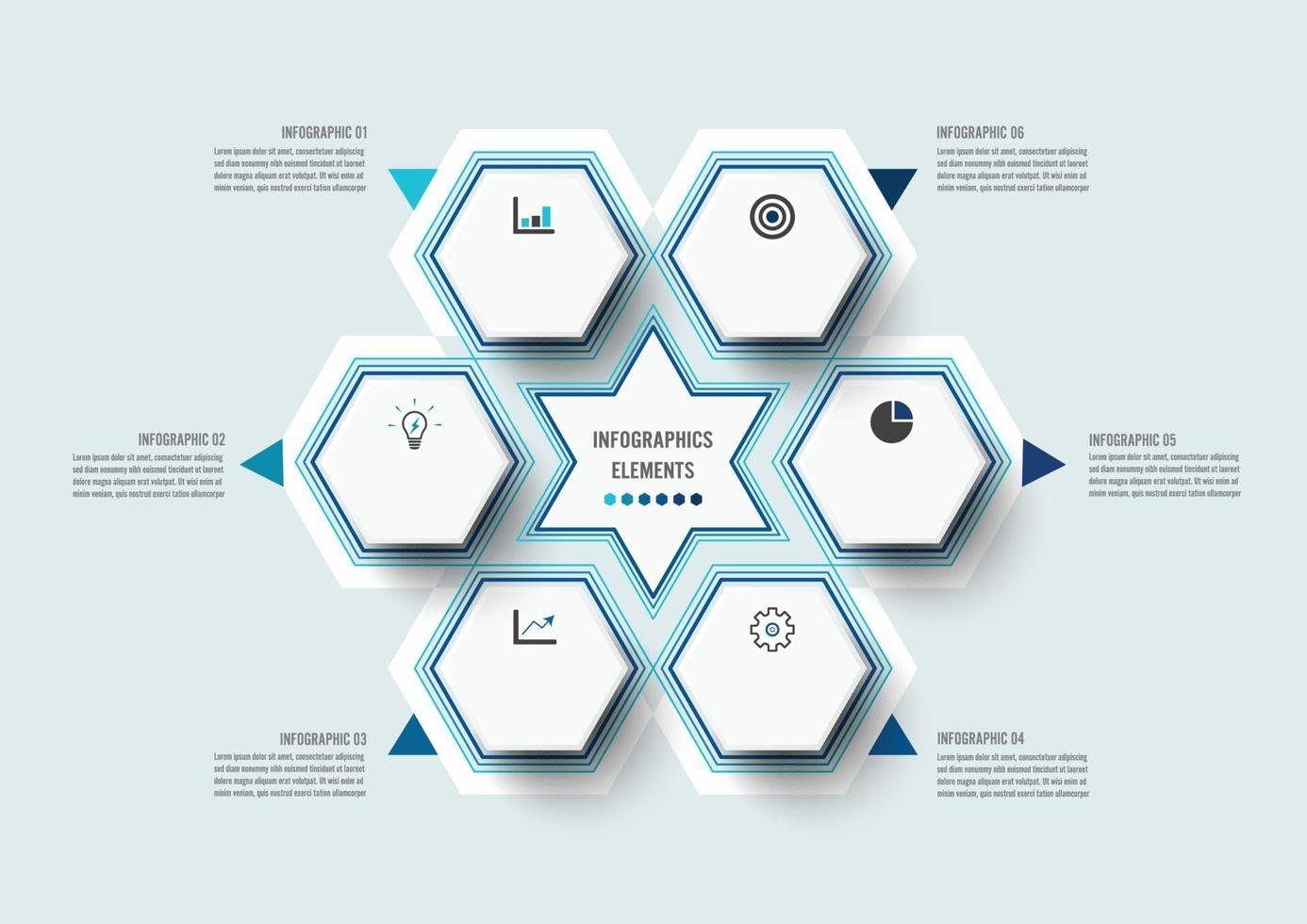 ilustração vetorial infográficos 6 opções. infográficos para o conceito de negócio. pode ser usado para banner de apresentações, layout de fluxo de trabalho, diagrama de processo, fluxograma, gráfico de informações. vetor