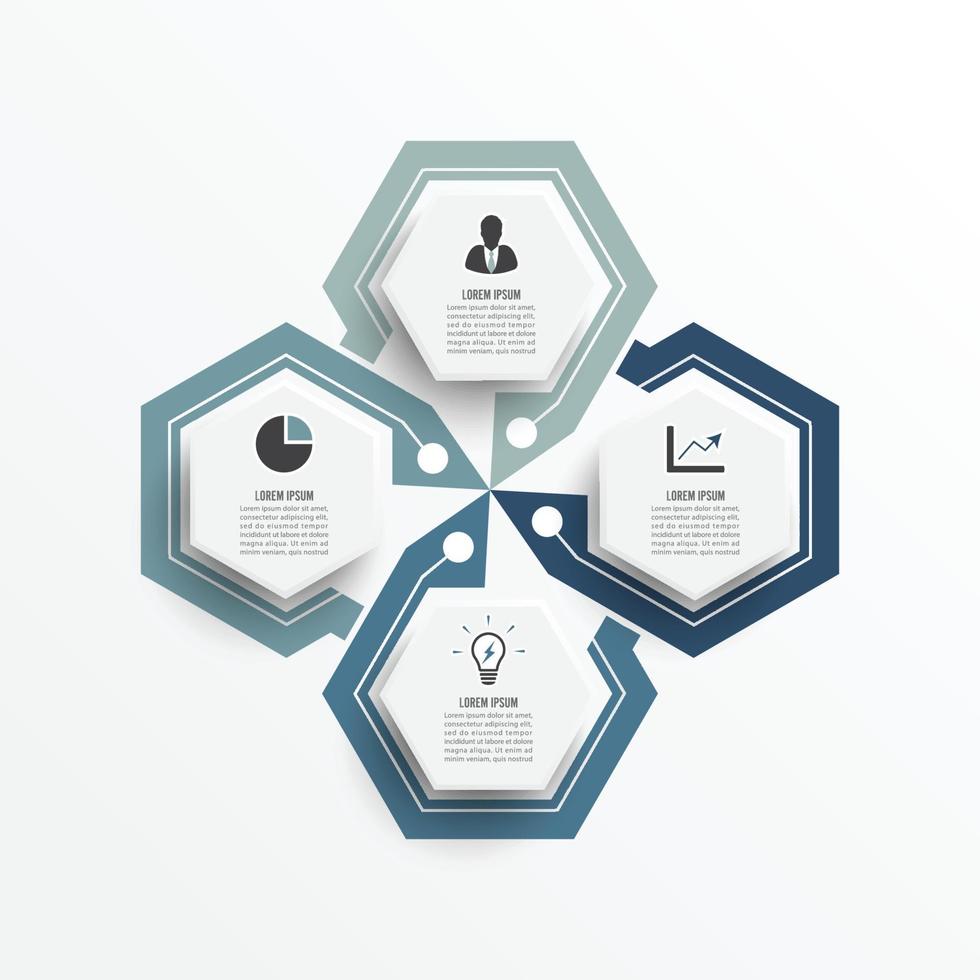 vetor de design infográfico e ícones de marketing podem ser usados para layout de fluxo de trabalho, diagrama, relatório anual, web design. conceito de negócio com 4 opções, etapas ou processos.