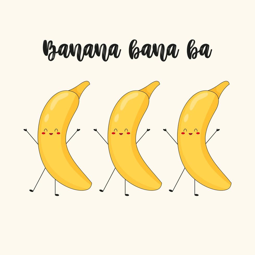 estampa fofa de personagens de banana. conceito de amizade de banana com texto. ilustração vetorial plana. vetor