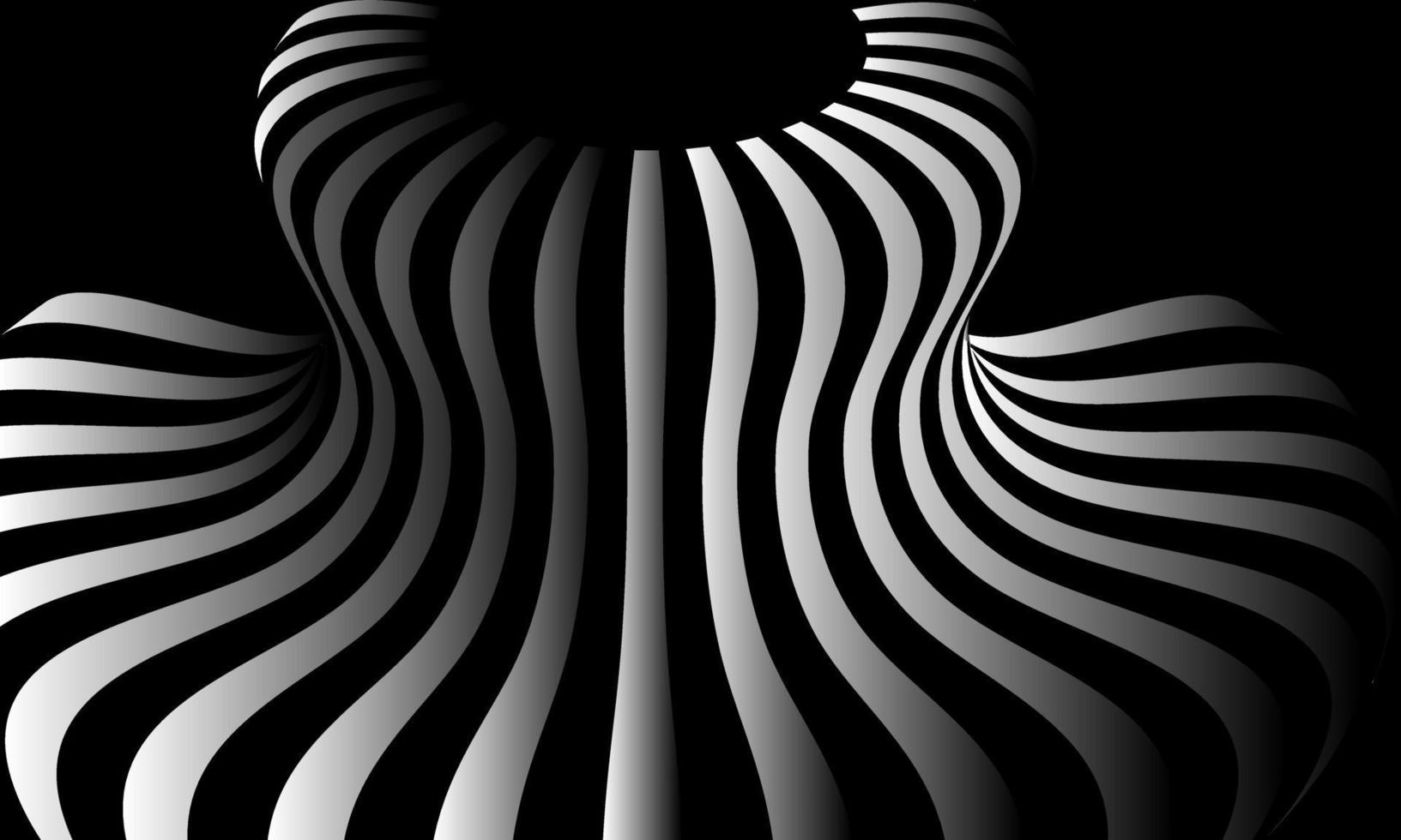 ilustração das ações arte óptica ilusão de listrado geométrico preto branco abstrato linha superfície fluindo vetor