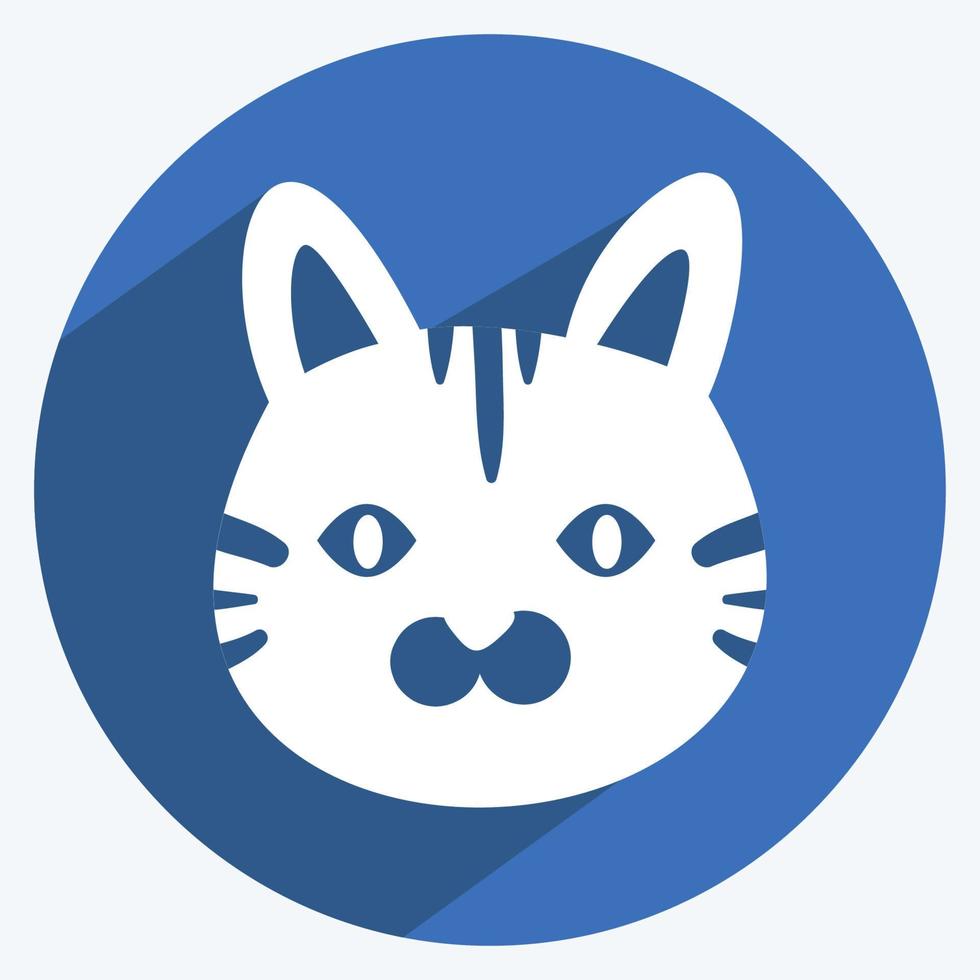 ícone de cara de gato no estilo moderno de sombra longa isolado em fundo azul suave vetor