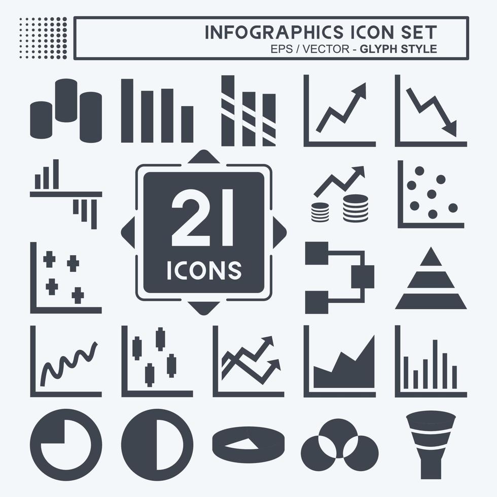 ícone de infográficos definido no estilo glifo moderno isolado em fundo azul suave vetor