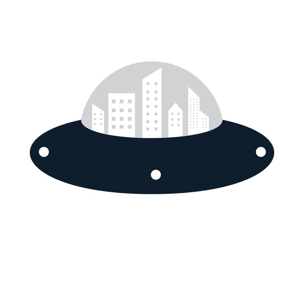 ufo com design de ícone de vetor de logotipo da cidade