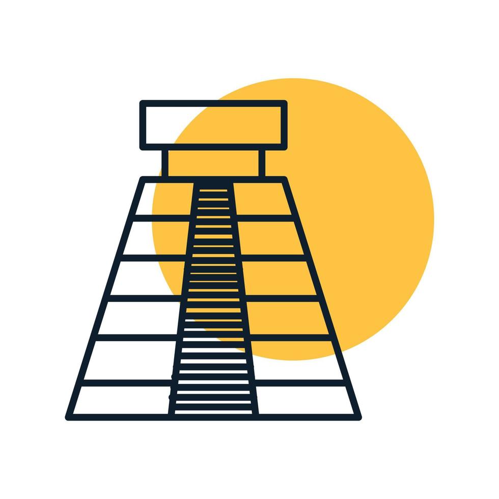 contorno de linha de pirâmide com ilustração de ícone de vetor de logotipo do sol