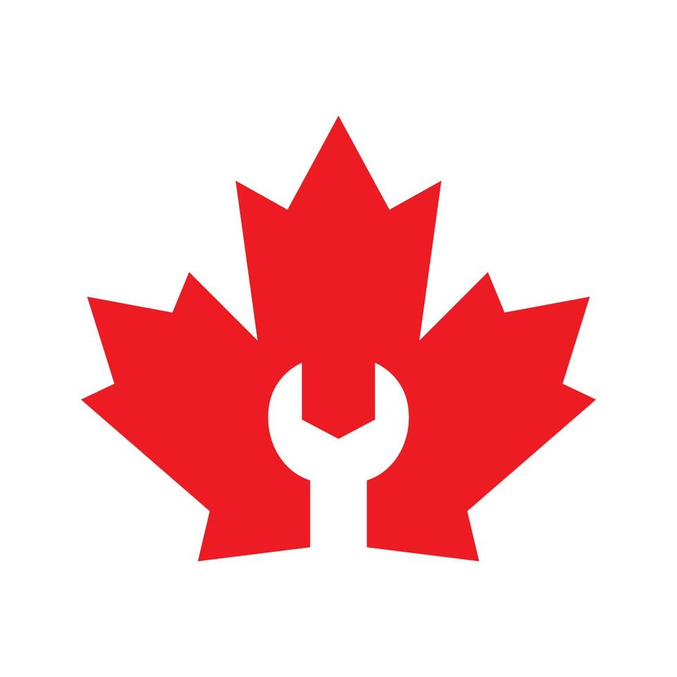 chave inglesa com logotipo de maple canadá símbolo ícone vector design gráfico ilustração ideia criativa
