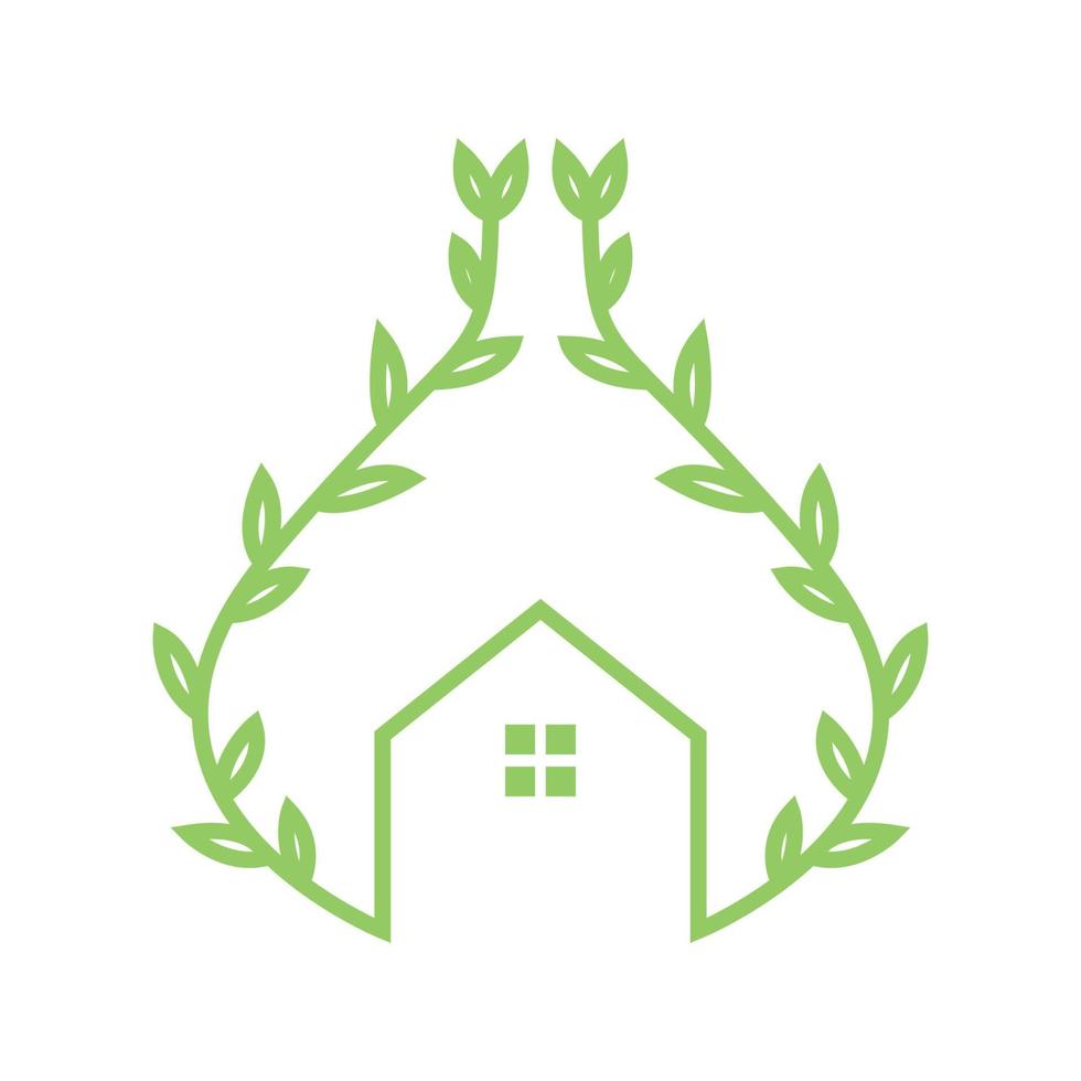 planta de videiras verdes com logotipo de jardinagem de casa em casa vetor ícone ilustração design