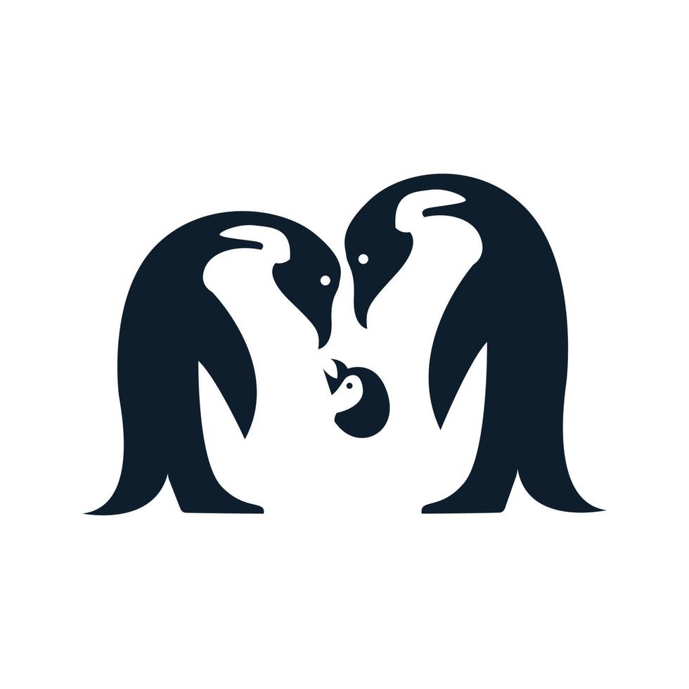 design de ilustração vetorial de logotipo de romance fofo de pinguim da família vetor