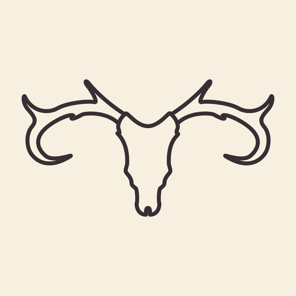 cabeça veado chifre longo crânio linhas design de logotipo vetor ícone símbolo ilustração