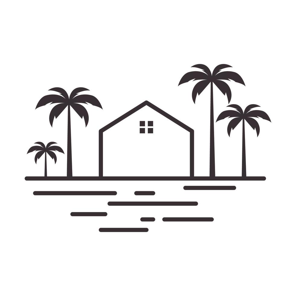 casa hipster com coqueiro praia logotipo símbolo vetor ícone ilustração design gráfico