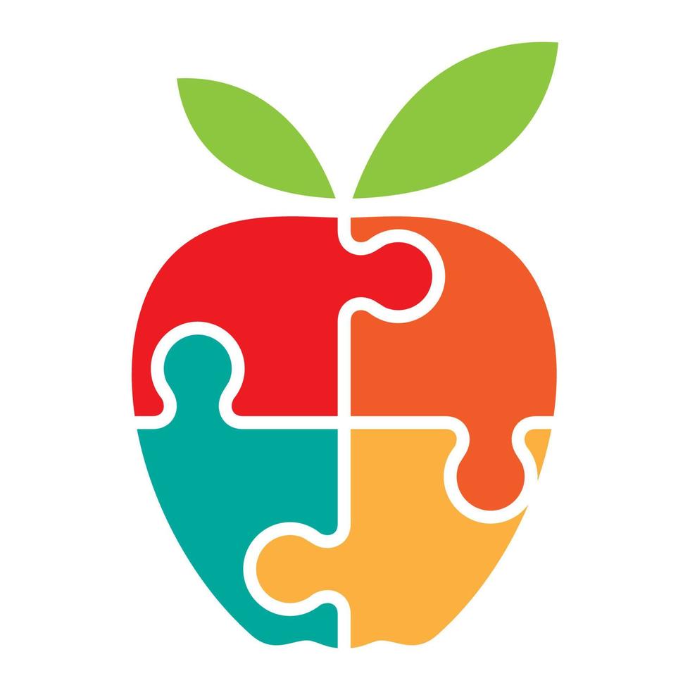 frutas coloridas maçã quebra-cabeça logotipo símbolo vetor ícone ilustração design gráfico