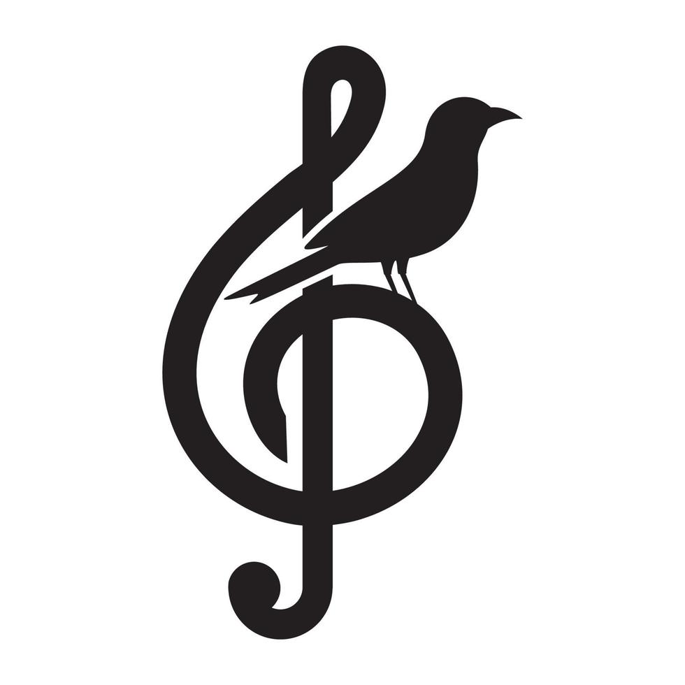 notas de música e design de ilustração de ícone de vetor de logotipo de pássaro