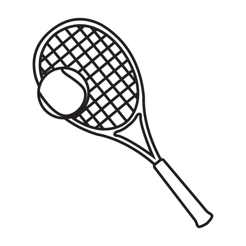 raquete de tênis de linhas com design de ilustração de ícone de vetor de logotipo de bola