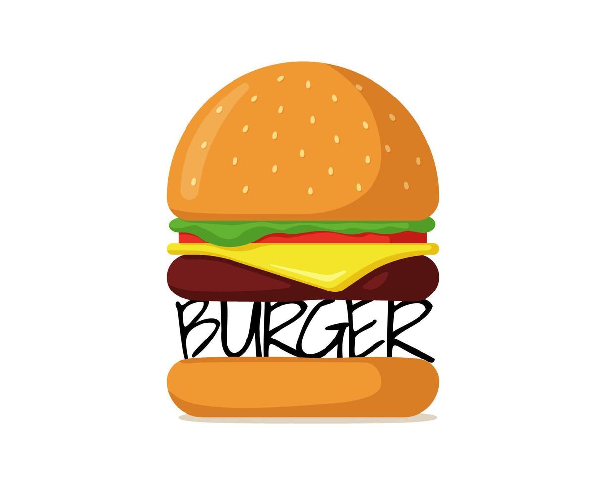 logotipo isolado da marca de fast food de hambúrguer. logotipo de hambúrguer para menu de café ou restaurante ou publicidade. ilustração eps de vetor plana de emblema de cheeseburger