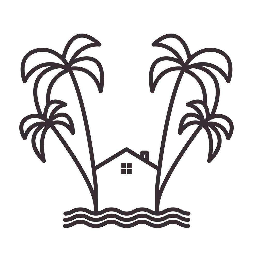 coqueiros com linhas de casa de praia logotipo símbolo vetor ilustração design de ícone