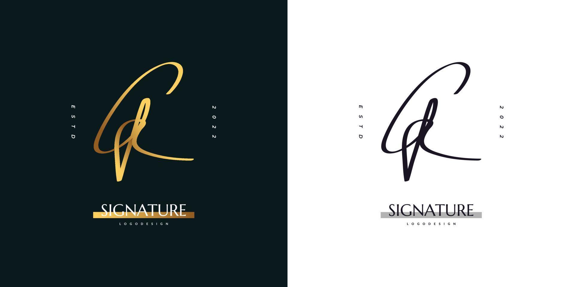 cr design de logotipo inicial com estilo de caligrafia em gradiente de ouro. cr logotipo ou símbolo de assinatura para casamento, moda, joias, boutique, botânica, floral e identidade de negócios. logotipo feminino vetor