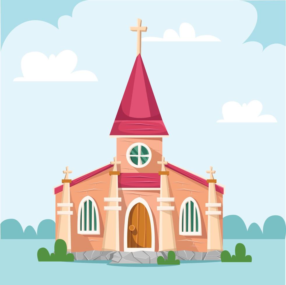 desenhos animados de construção de igreja. design plano de ilustração de arte vetorial vetor