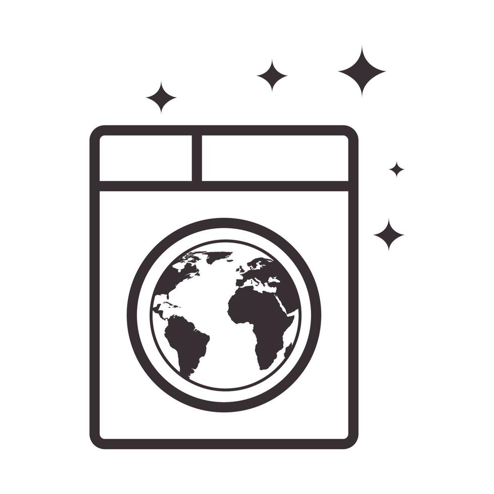 máquina de lavar com logotipo do globo do mundo símbolo vetor ícone ilustração design gráfico
