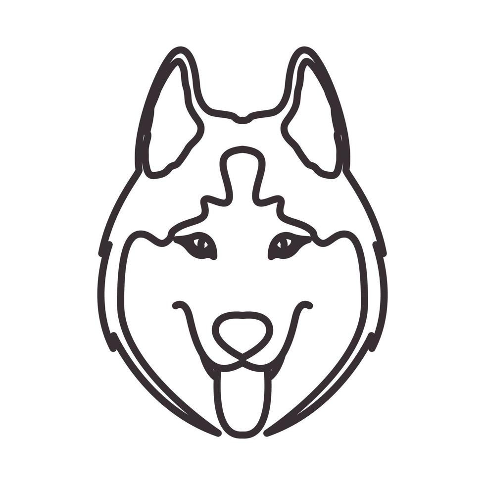 linhas hipster bonito cão de cabeça husky siberiano logotipo vetor ícone ilustração design