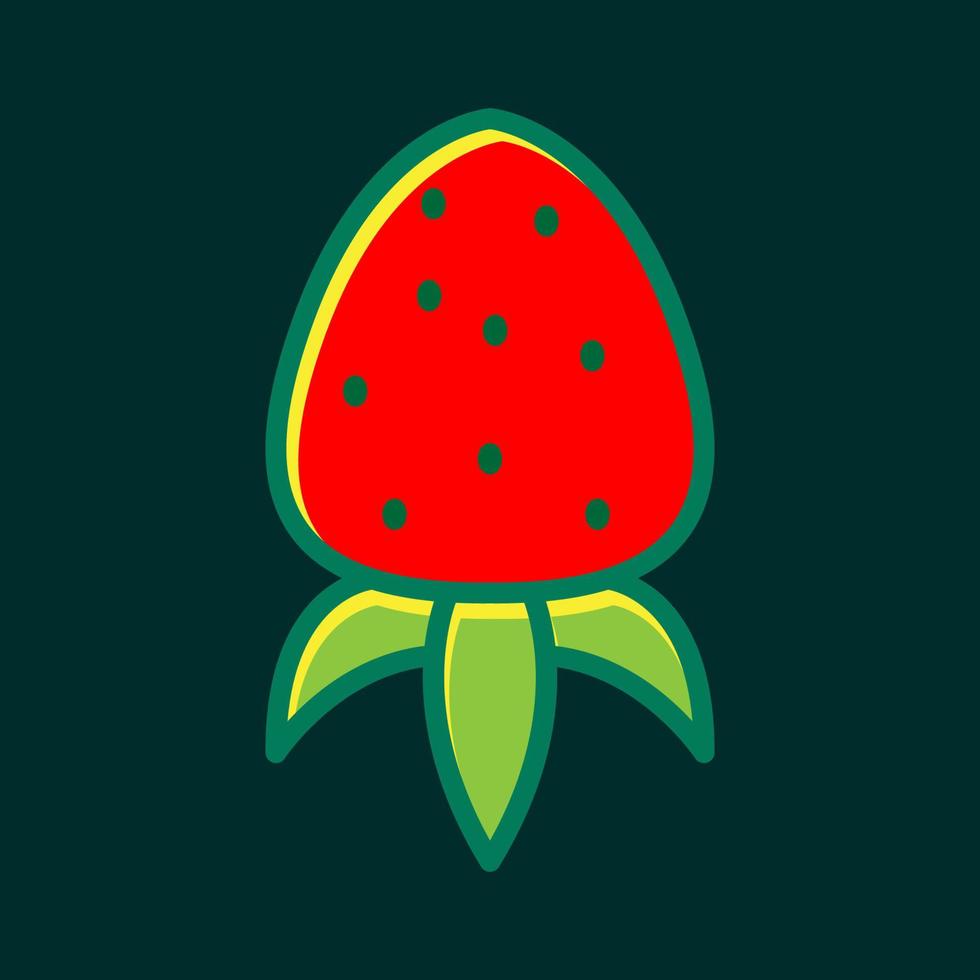 morango fresco de frutas com ilustração de ícone de símbolo de vetor de design de logotipo de foguete