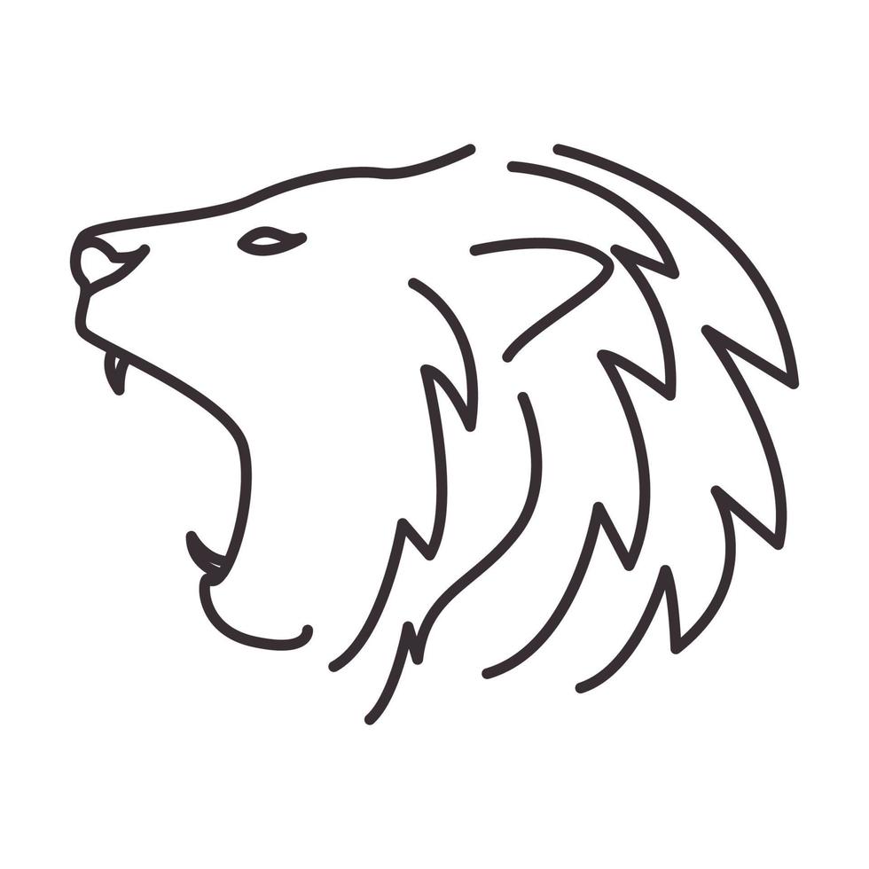 linhas design de ilustração de ícone de vetor de logotipo de rugido de leão de cabeça fofa