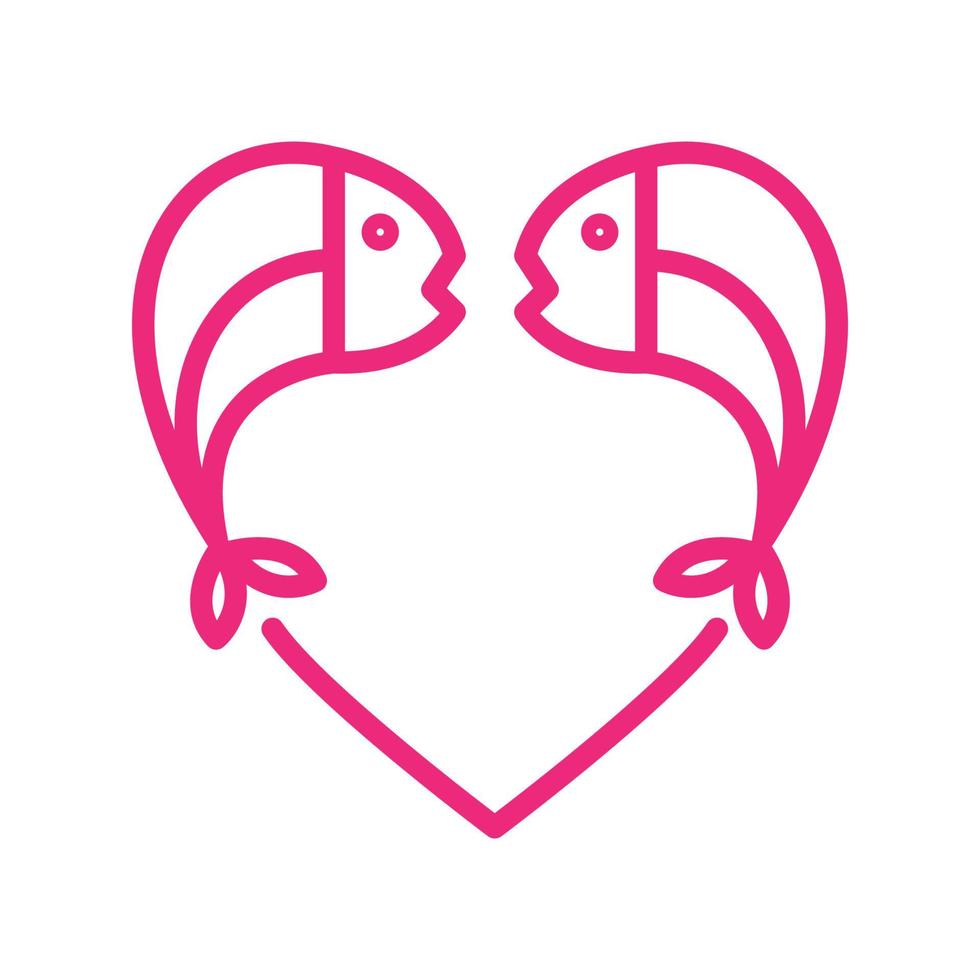 peixe animal com design de ilustração de ícone de vetor de logotipo de linha de amor