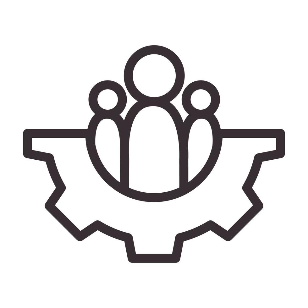 engrenagem de linhas com ilustração de design de ícone de símbolo de vetor de logotipo de grupo comunitário