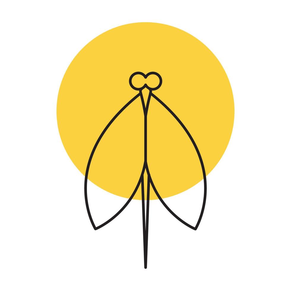 libélula de linhas com ilustração gráfica do design do ícone do símbolo do vetor do logotipo do pôr do sol