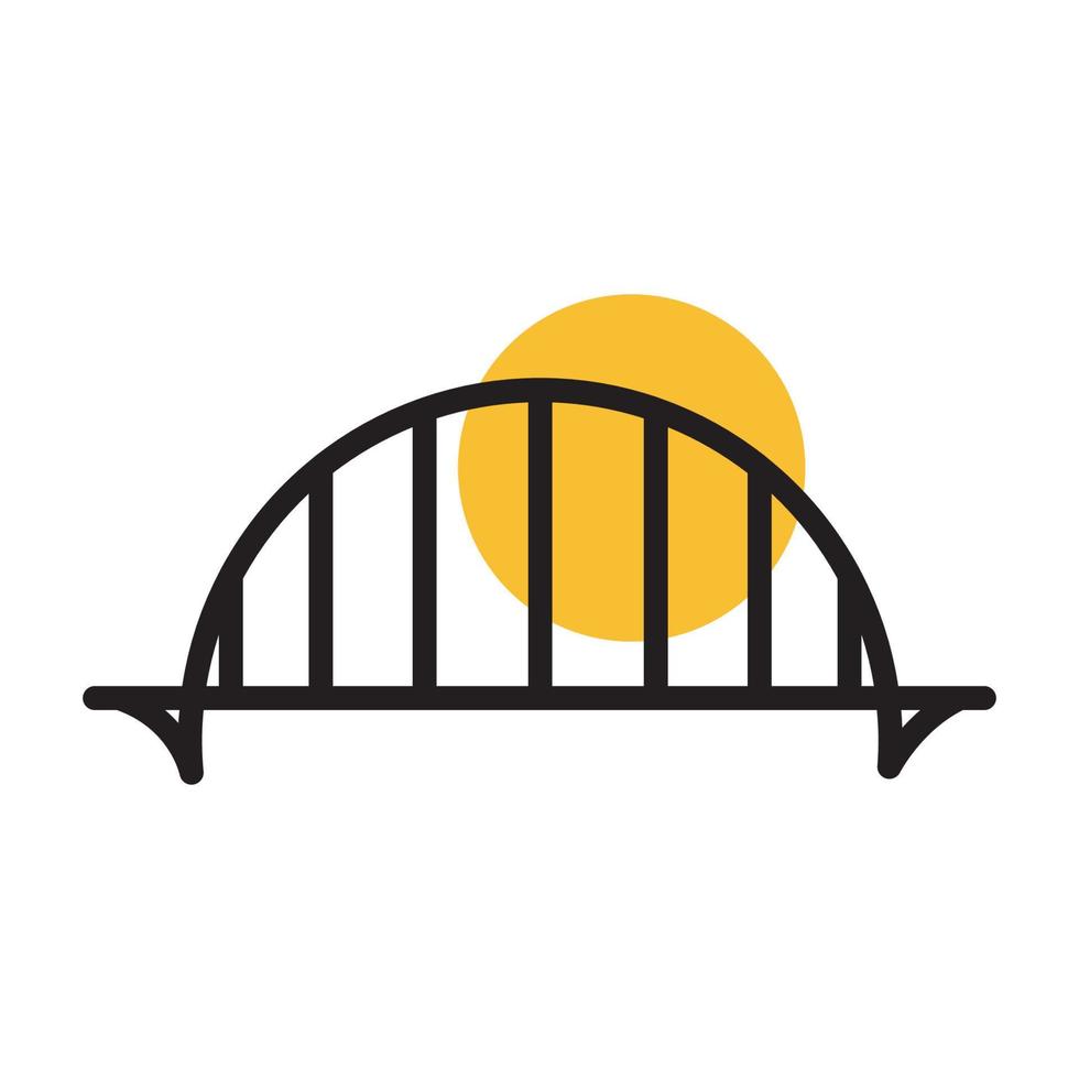 cidade de linhas de ponte com símbolo do logotipo do sol vetor ícone ilustração design gráfico