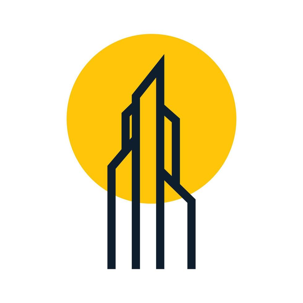 arranha-céus ou contorno de arte de linha de cidade de alto edifício design de ícone de vetor de logotipo minimalista