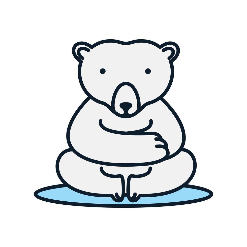 urso polar bonito desenho animado sentar logotipo ilustração vetorial design vetor