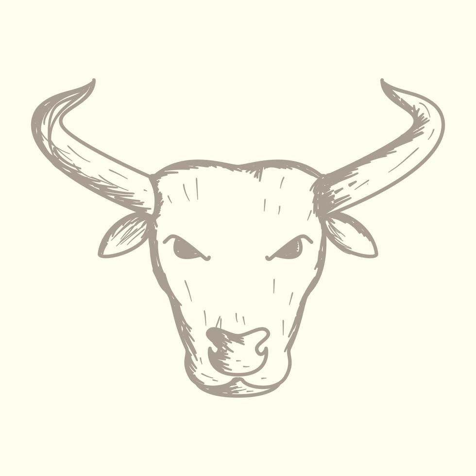 cabeça de vaca ou gado gravado ilustração de ícone de vetor de logotipo vintage