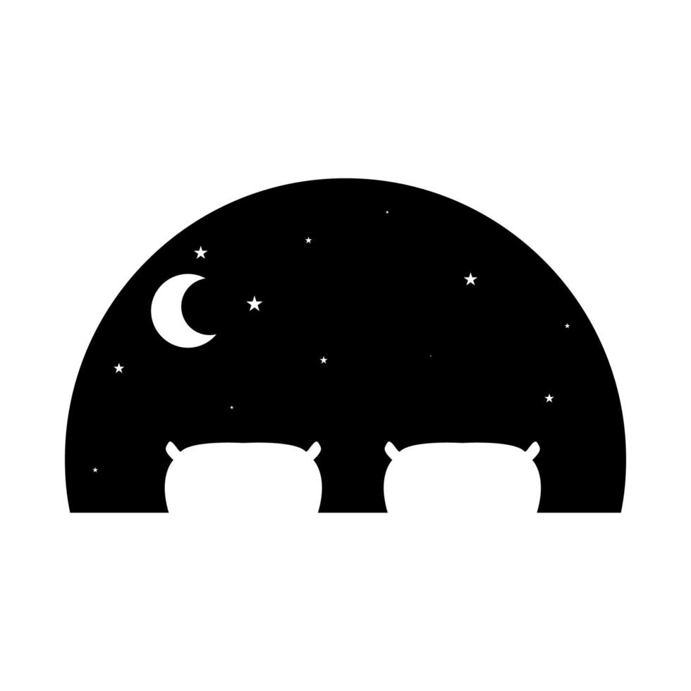 quarto de colchão com design de ilustração de ícone de vetor de logotipo de céu noturno