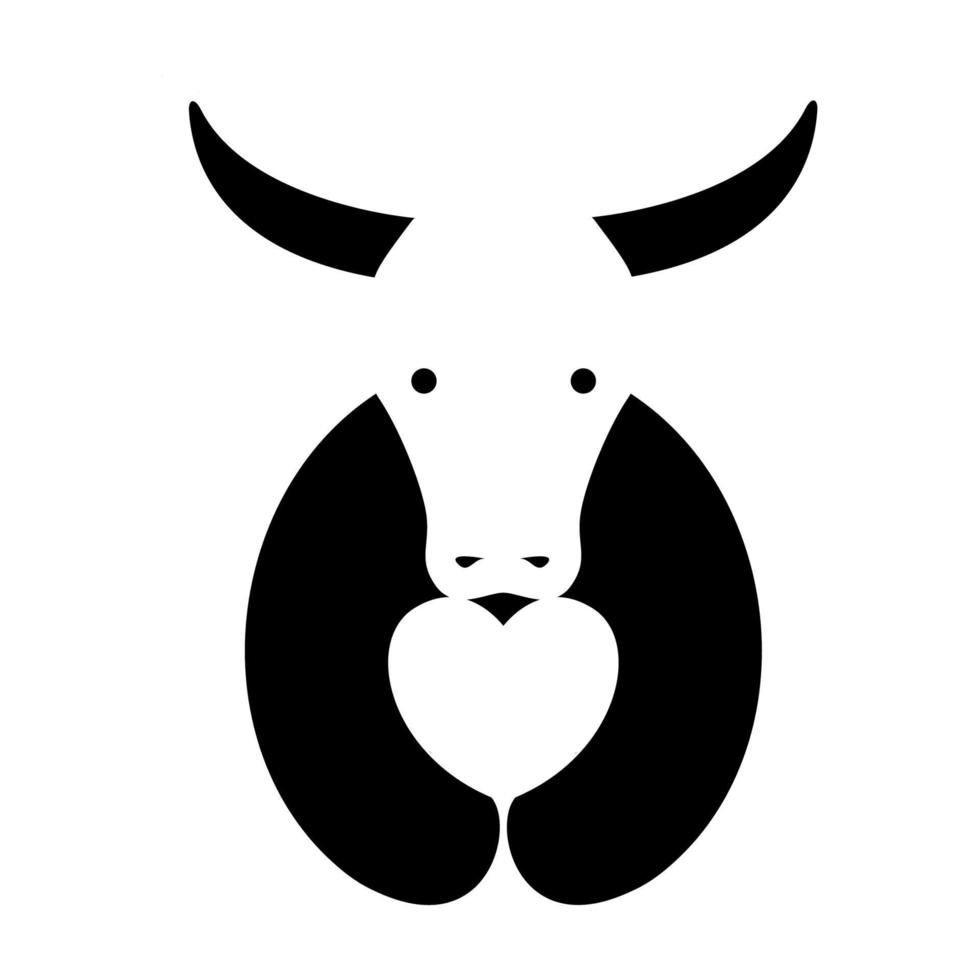 vaca de espaço negativo com ilustração de design gráfico de vetor de ícone de símbolo de logotipo de amor