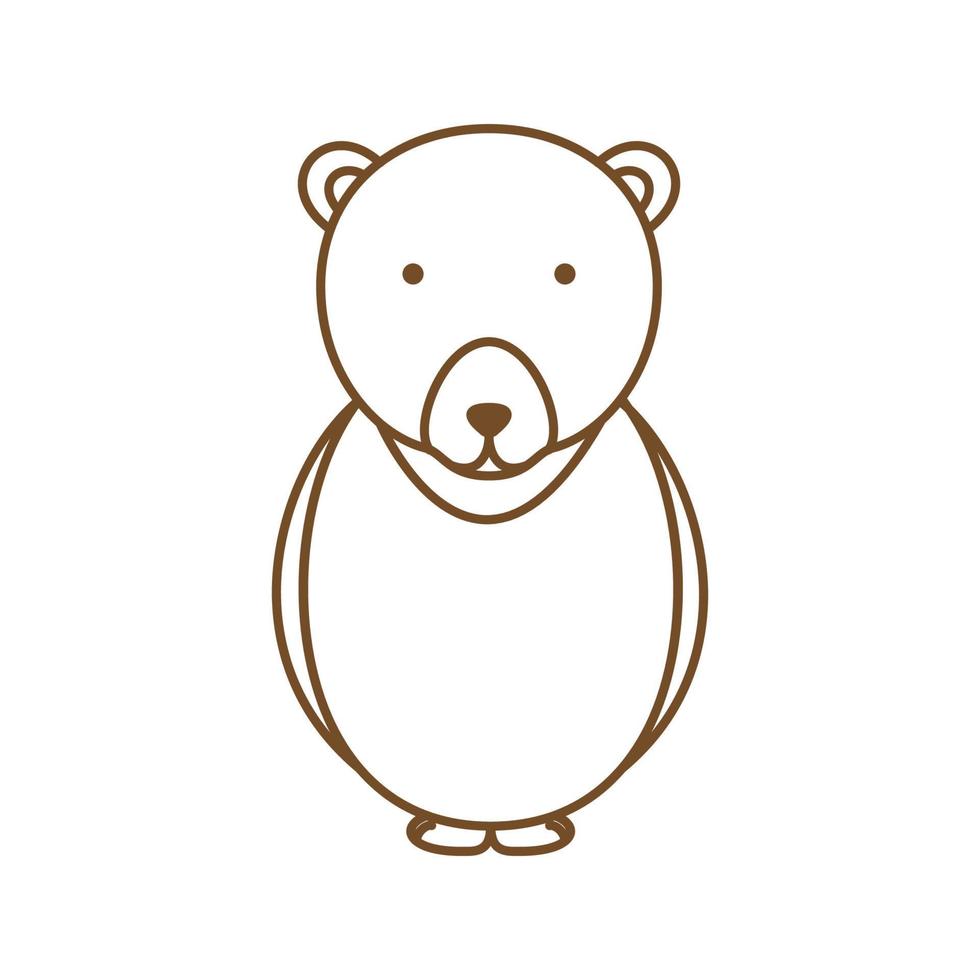 urso polar ou urso pardo ou urso de mel arte de linha de desenho animado bonito ou design de ilustração vetorial de logotipo de contorno vetor