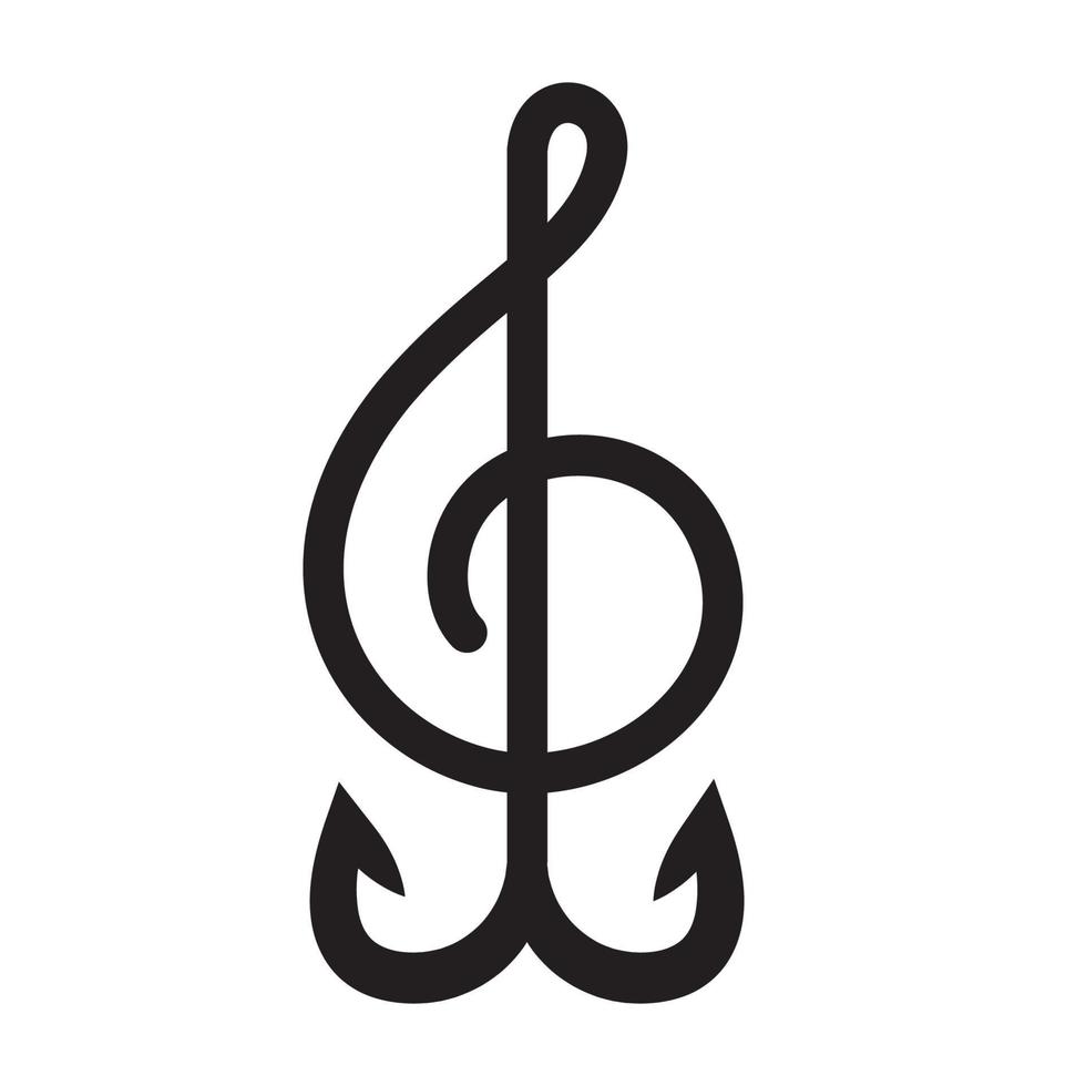 anzol de pesca com ilustração de design de ícone de símbolo de vetor de logotipo de nota musical