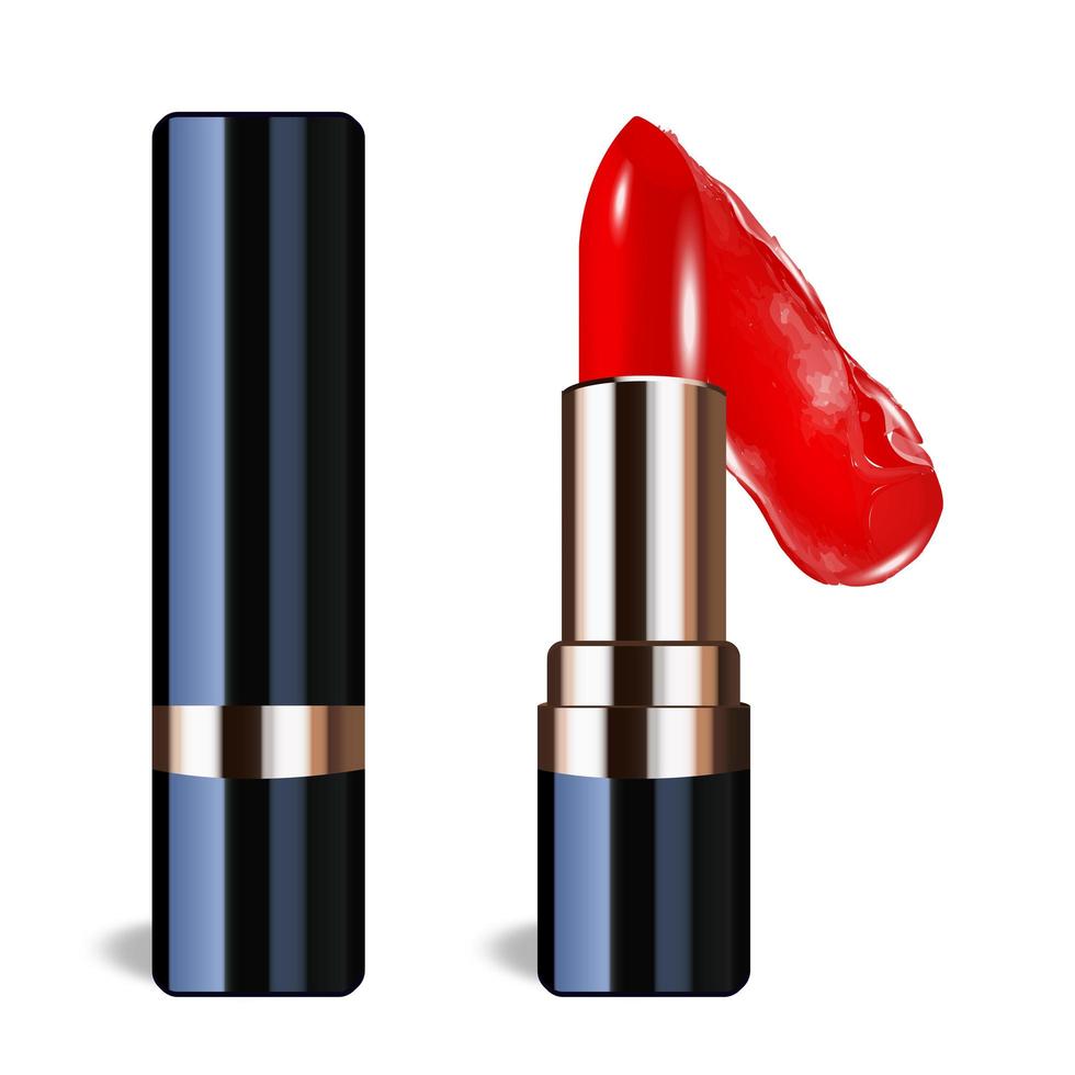 layout de batom vermelho aberto e fechado, design de embalagens cosméticas em ilustrações 3d vetor