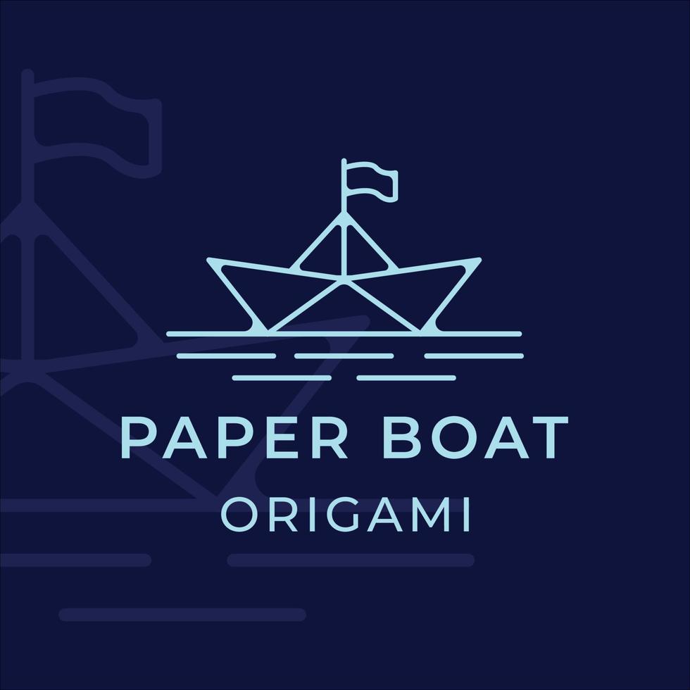 papel barco logotipo linha arte simples ilustração vetorial minimalista modelo ícone design gráfico. barco de conceito de origami com bandeira no oceano vetor