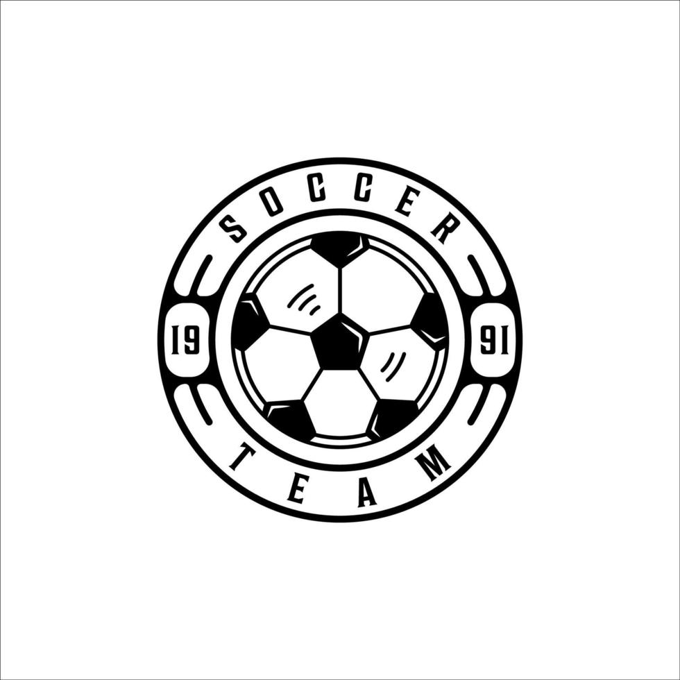 futebol ou futebol logotipo ilustração vetorial vintage modelo ícone design gráfico. emblema retrô esporte com distintivo de círculo e tipografia vetor