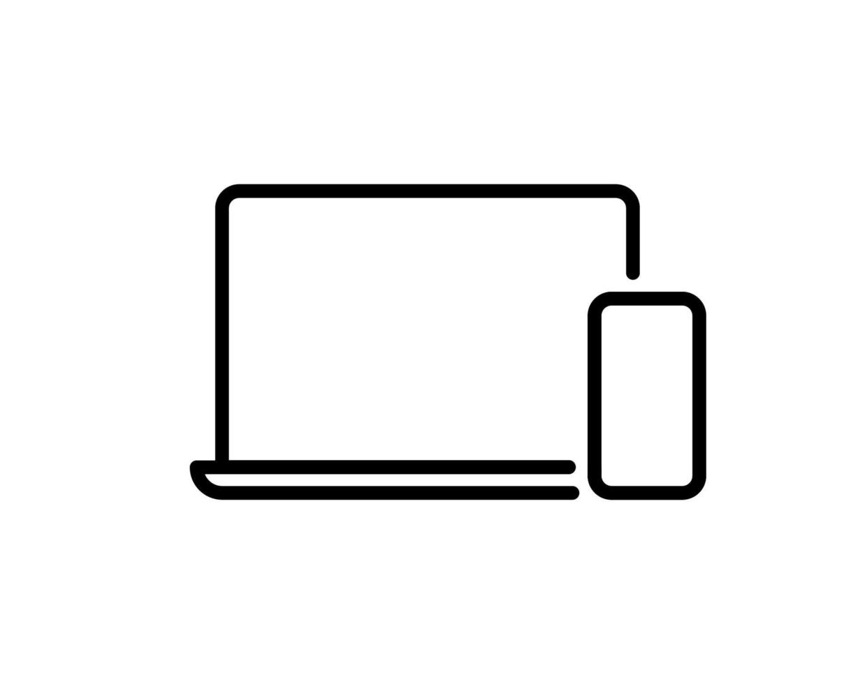 ícone de design web responsivo. vetor linear plano moderno na moda. ícone de linha fina de design responsivo. ícones de laptop e smartphone isolados em branco