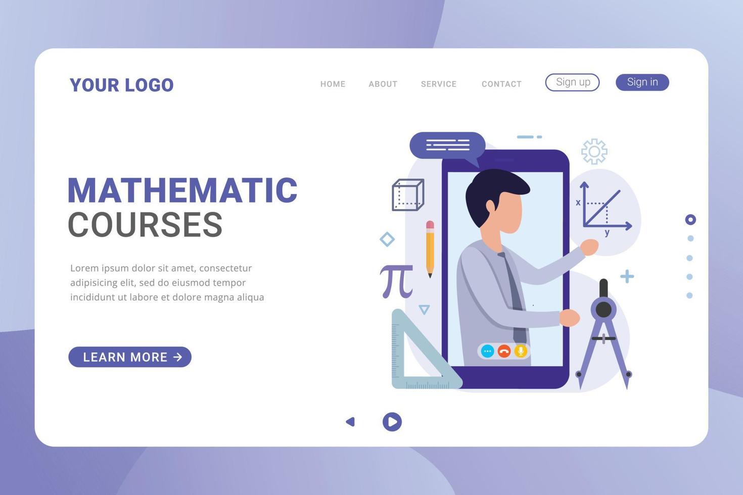 modelo de página de destino conceito de design de cursos online de matemática vetor