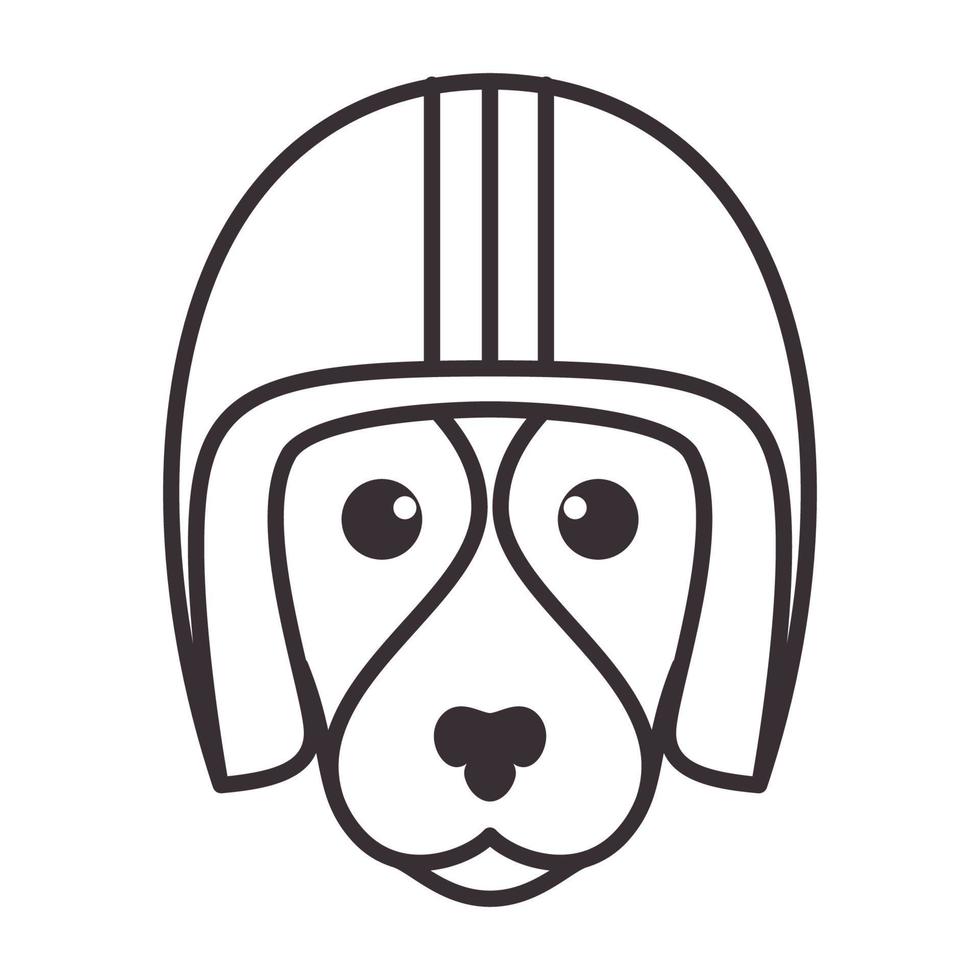 cão de cabeça de desenho animado de linhas bonito com símbolo de logotipo de capacete ilustração de ícone de vetor design gráfico